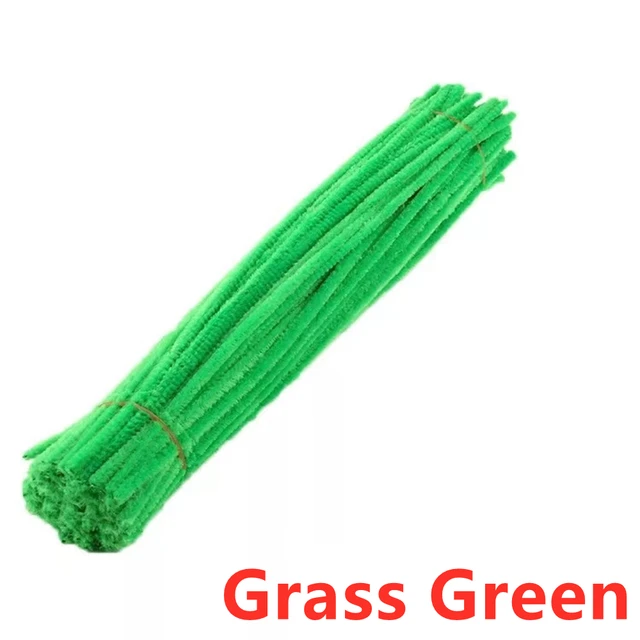 100pcs 30cm Chenille Stems Pipe Cleaners Kids Plush Educational Toy Colorful Pipe Cleaner Toys Handmade DIY Craft Supplies Grass Green 100Pcs