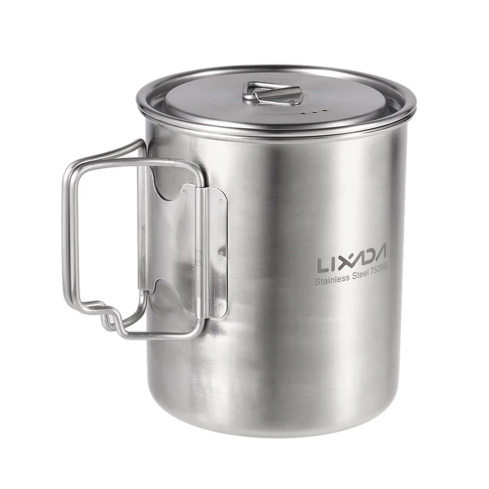 Outdoor Pot 750ml Stainless Steel Outdoor Camping Hang Pot Cup with Lid and Foldable Handle Outdoor Cooking Picnic portable tableware,camping cookware