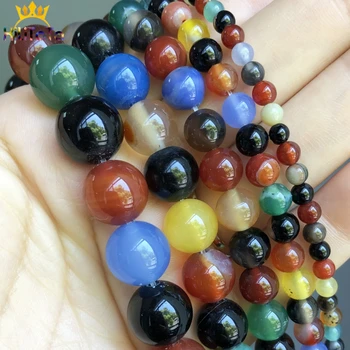 

Natural Stone Multicolor Agates Beads Round Loose Spacer Beads For DIY Jewelry Making Bracelet Accessories 15'' 4 6 8 10 12mm