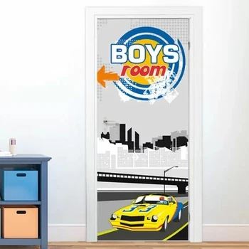 

Home Decor Cute Cartoon Door Print Car City Environmental Protection Sticker Self Adhesive Paper for Living Room PVC Waterproof
