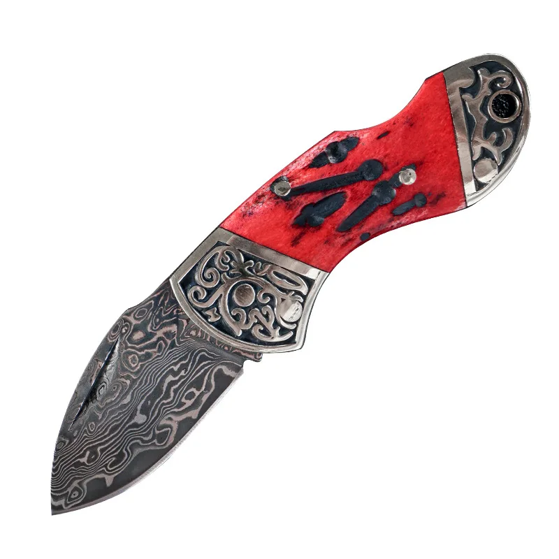 

Hysenss Damascus Steel Knife Tactical Folding Knife Outdoor Camping Hunting Survival Pocket EDC Tools Utility Keychain Knife