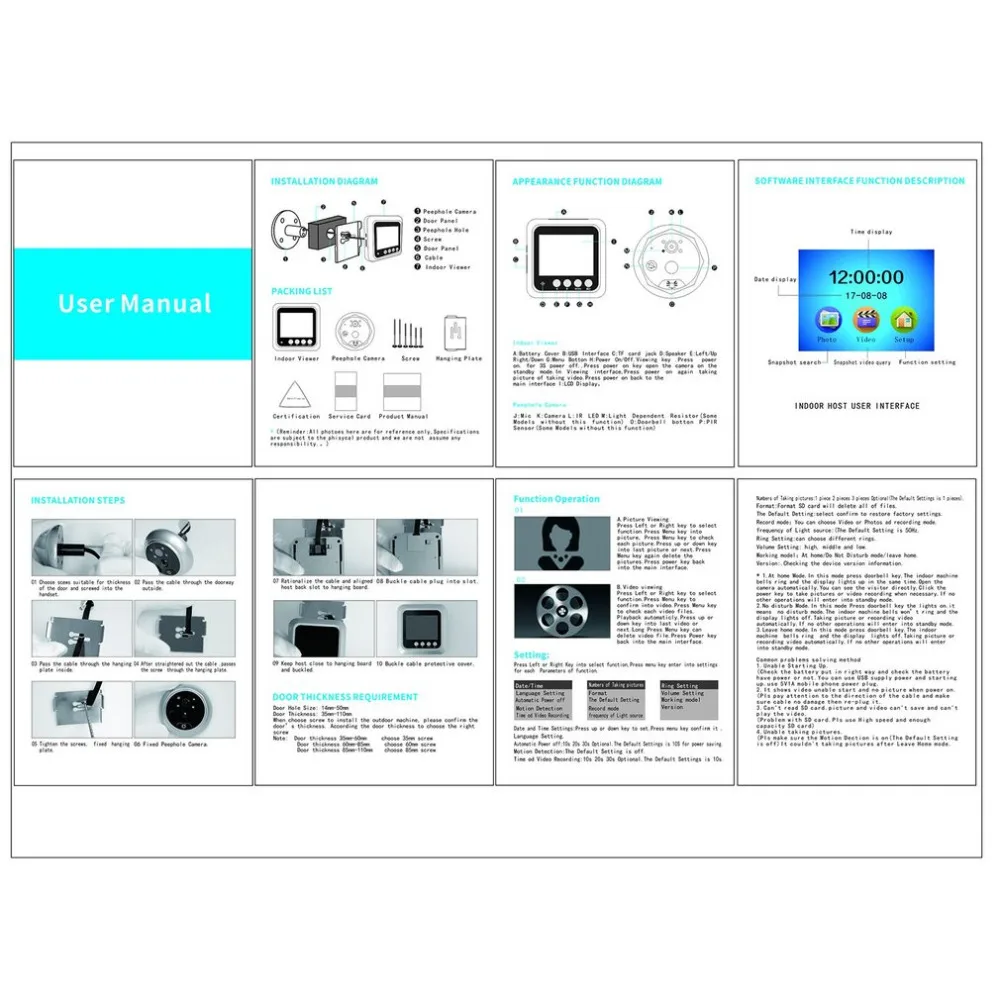W5 2.4 Inch TFT Color Screen Display Home Smart Doorbell Security Door PIR Mobile Detection Camera Electronic Cat Eye