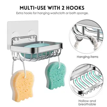 

Soap Holder with Hook 304 Stainless Steel Bar Soap Holder with Traceless Adhesive Tape Sponge Tray for Bathroom and Kitchen Sink