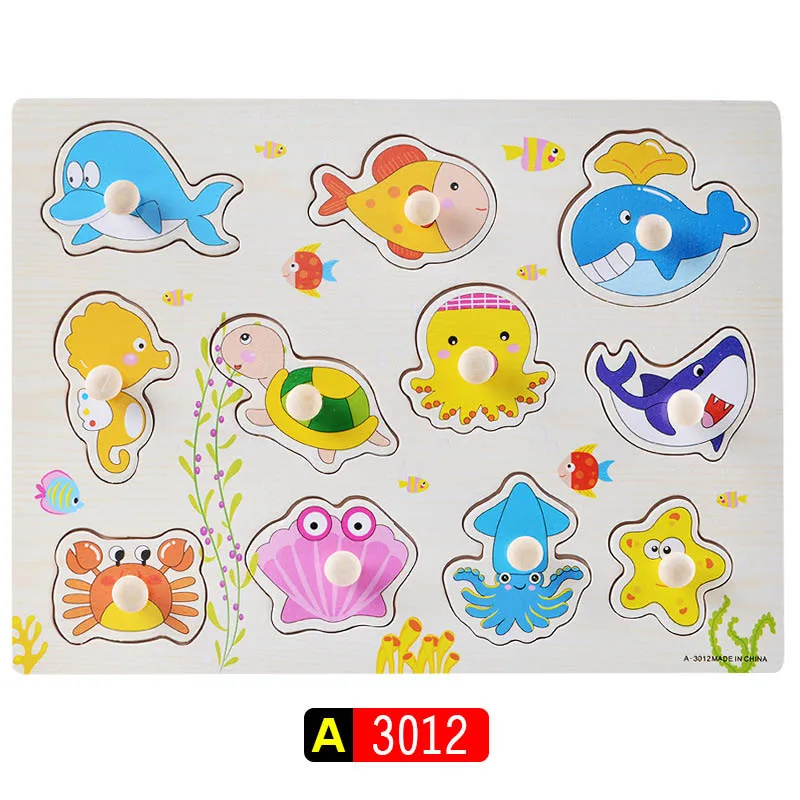 Big Size Baby Montessori Wooden Puzzle Hand Grab Board Set Educational Toys Infantil Cartoon number letter Math Puzzle kids Gift 27