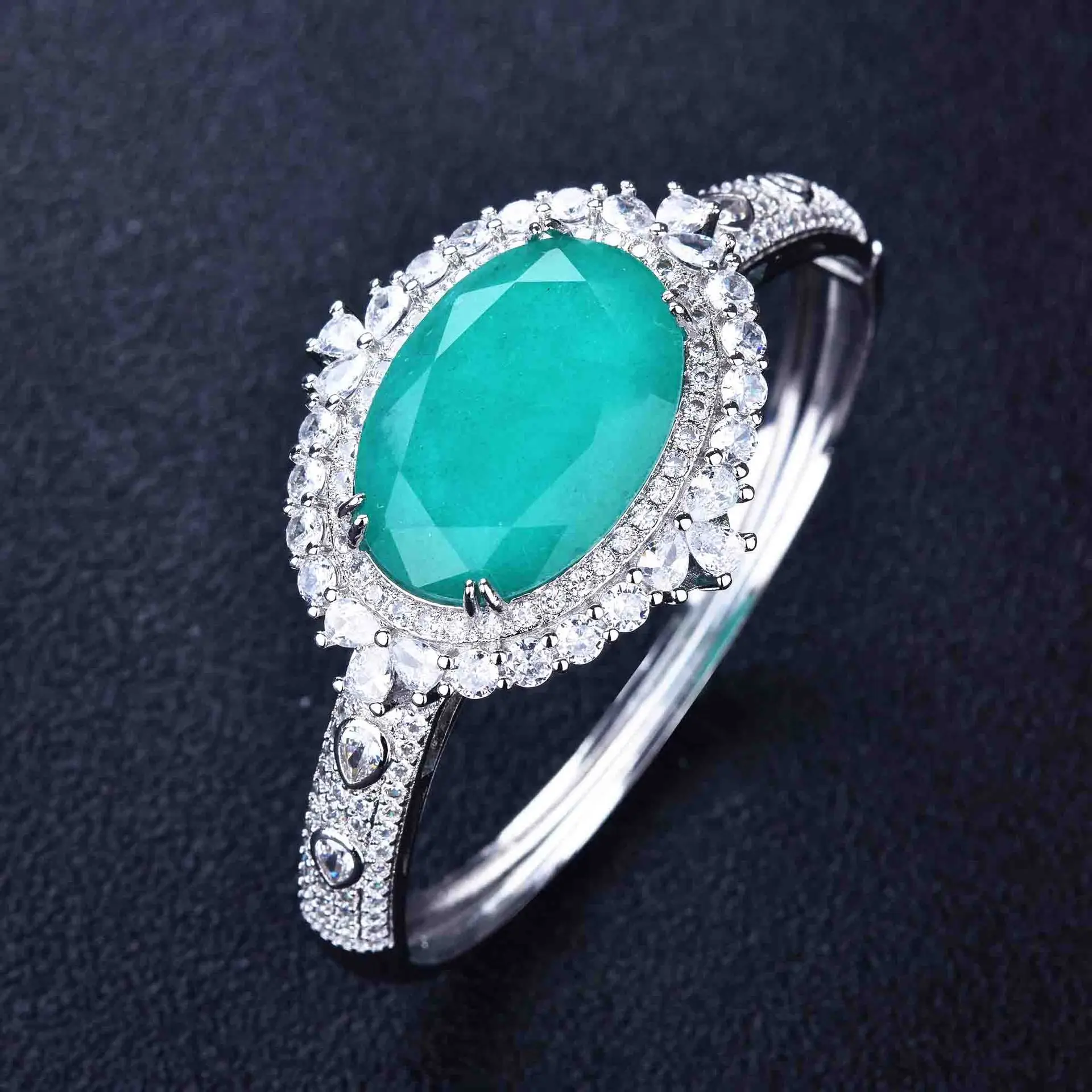 New Trendy Oval Brazil Artificial Paraiba Tourmaline White Gold Color Charms Bracelets For Women Ladies Bangle Jewelry Gifts