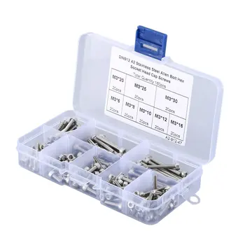 

160pcs 304 Stainless Steel M3 Cylindrical Head Hexagon Socket Combination Set Wood Screws Set A2-912-47