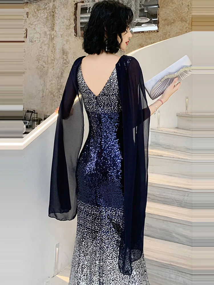 Вечернее платье с двойным v-образным вырезом женские вечерние платья без рукавов robe De Soiree длина до пола с блестками Элегантные вечерние платья F220