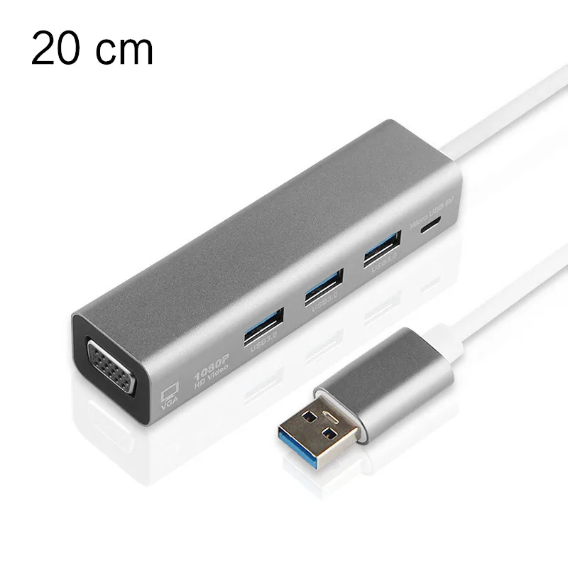 Ajiuyu USB адаптер VGA USB 3,0 концентратор сплиттер разделительный кабель мульти порт Стыковочный модуль-преобразователь Соединительный дисплей для Windows 10 8 7 - Цвет: 20cm VGA and USB