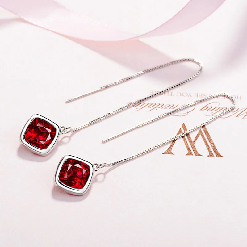 Элегантные Геометрические изумрудные серьги в виде капель рубинового серебра 925, ювелирные изделия, простые Серьги с драгоценными камнями для женщин, аксессуары