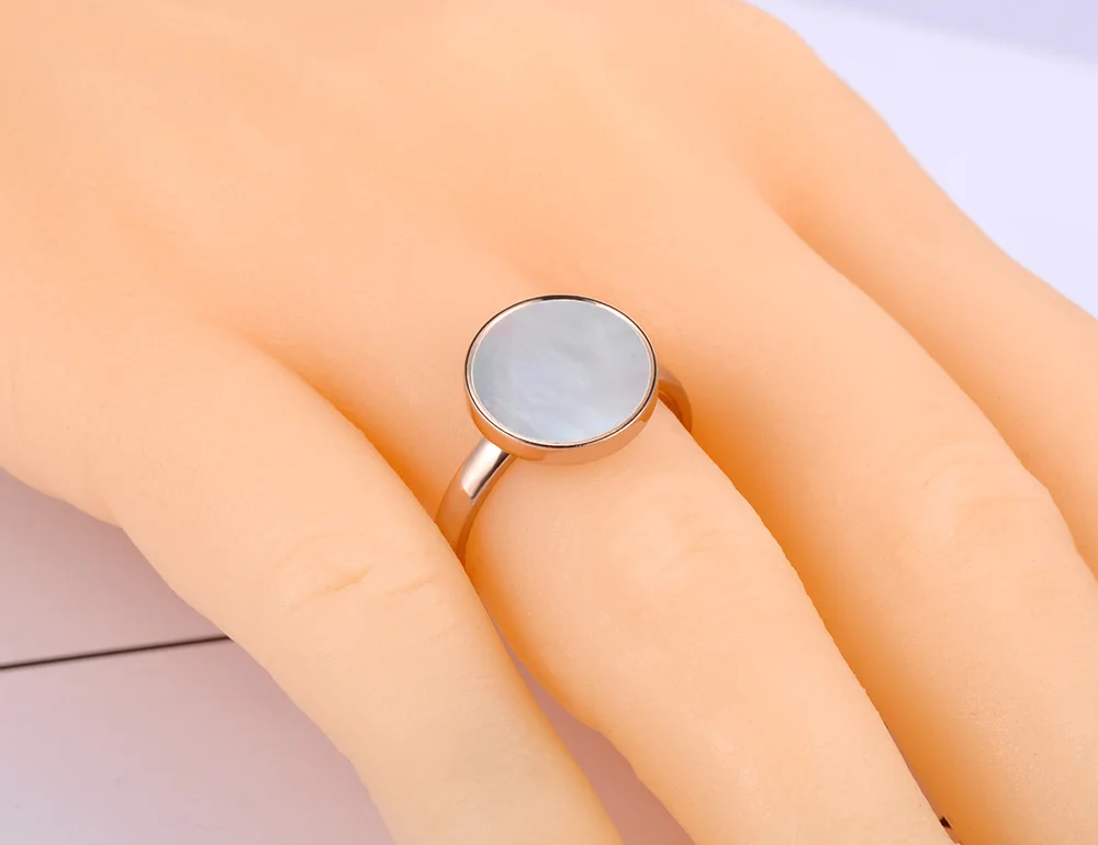 JeeMango Trendiger Party-Ring aus Titan-Edelstahl mit weißer Muschel, Roségoldfarben, originelles Design, Bohemia-Ring für Damen, R20051 – Detail 6