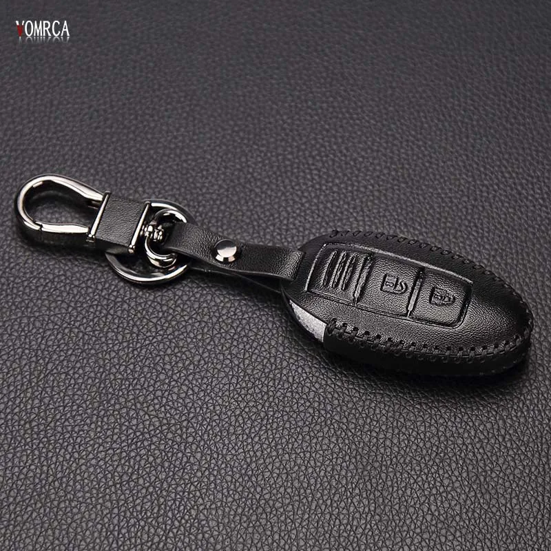 Кожаный Автомобильный брелок для ключей Smart 3 кнопки для Nissan Infiniti Almeria Juke Maxima Altima Murano Pathfinder Rogue Versa 3BTN - Название цвета: black