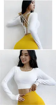 Women Back Straps Gym Yoga Crop shirt Tops Yoga Paded Long Sleeve Training Top Fitness