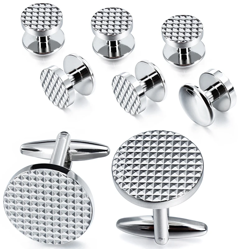 Men's cufflinks and stud sets, simple and fashionable metal striped tuxedo shirt and stud set,mens meetings accessory gift