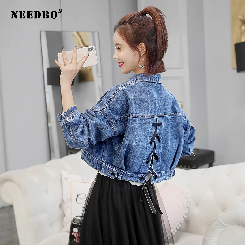 Джинсовая куртка оверсайз укороченная джинсовая Женская Повседневная Свободная