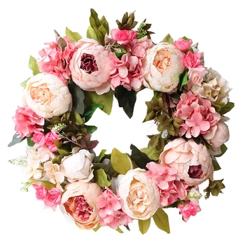 

Artificial Flower Wreath Peony Christmas Wreath 16 Inch Spring Wreath Round Garland Wedding Home Front Door Xmas Fireplace Decor