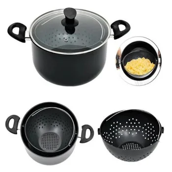 

2-in-1 Cooking Pot with a Built in Strainer Food Stays in Water Drains out Swivel Pot For Kitchen Drain Pasta Vegetables Pot