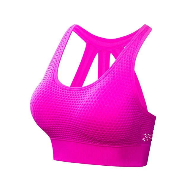 Women Shockproof Gathered Breathable Sports Underwear Running Workout Beauty Back Yoga Bra Fintess Gym Push UP Exercise Tops rose red