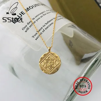 

S'STEEL Necklaces For Women 925 Sterling Silver Round Coin Gold Trendy Pendant Necklace Collares De Moda 2020 Fine Jewellery