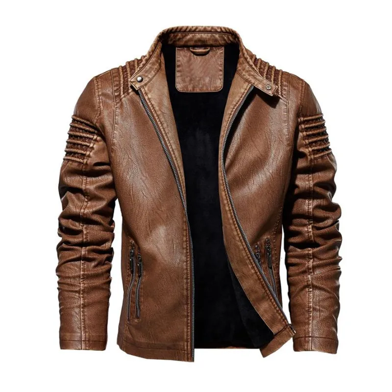 

Autumn and winter new men's leather jacket plus velvet motorcycle solid color PU leather large size