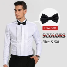 Платья рубашки для коктейлей вечерние рубашка официанта Slim Fit с длинными рукавами Повседневные закрытые рубашки на пуговицах Корея(с бант для подарков-галстук