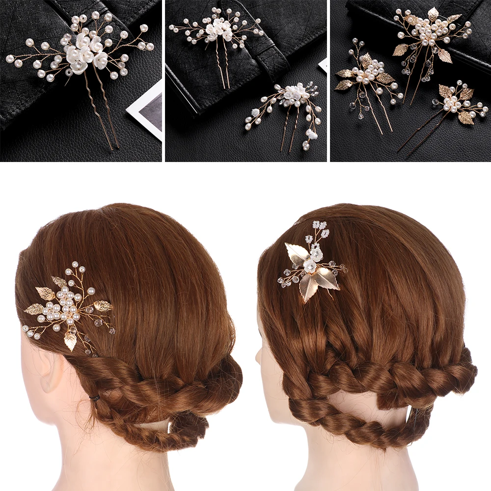 Women Pearls Hairpins Wedding Hair Clips Headpieces Hair Forks For Bridal Hairstyle Crystal Jewelry Accessories jewelry accessories hair accessory hair clip hair headdress bridal headwear pearl hairpins