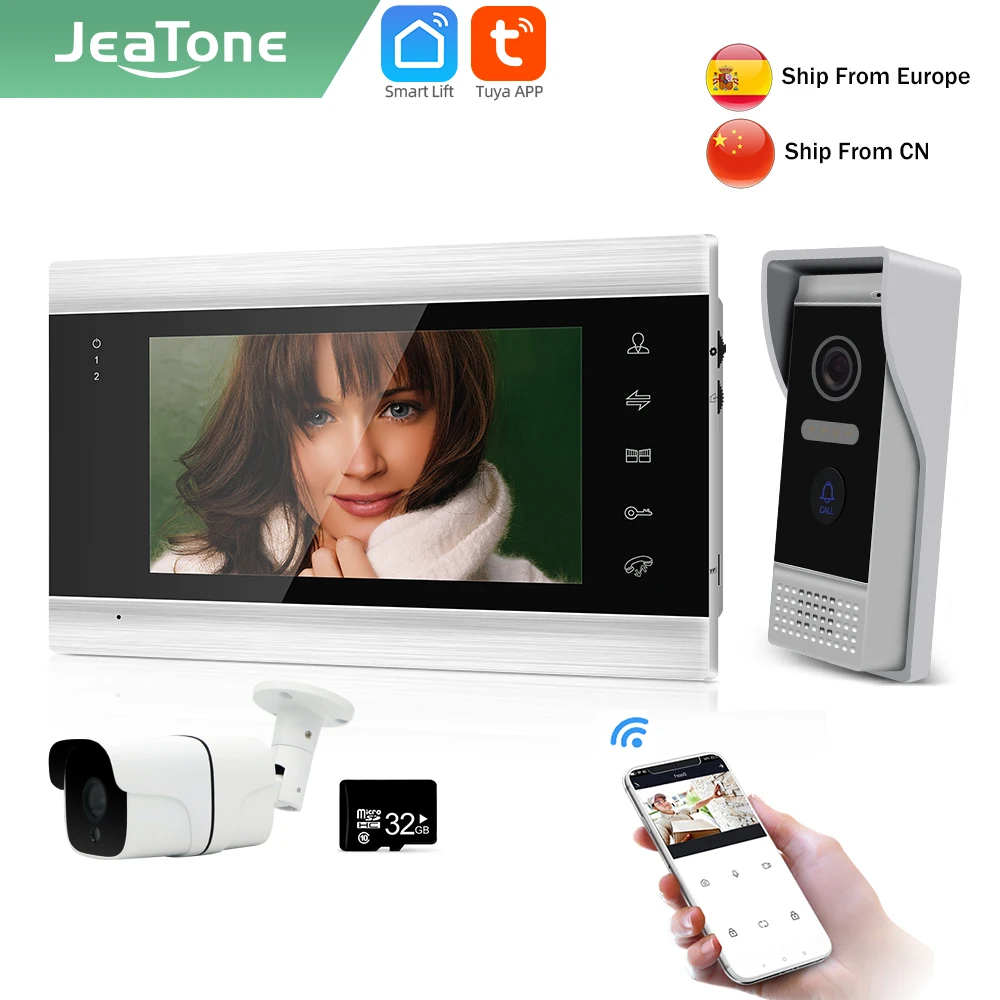 Jeatone Tuya smart phone7 ‘’ WIFI wireless video intercoms for home indoor Monitor Doorbell with 720P camera Outdoor System unit