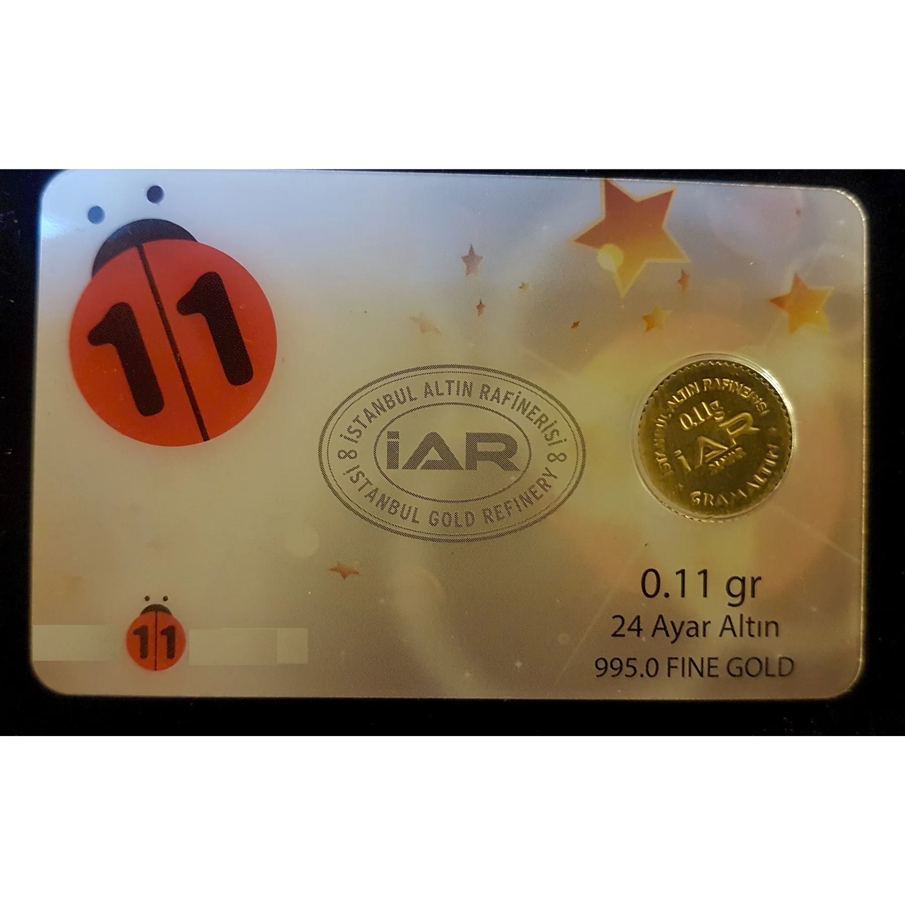 Сертификат IAR/IGR Gold Refinery 0 11 г золото 24 К. карат слиток золота. Для сбережений