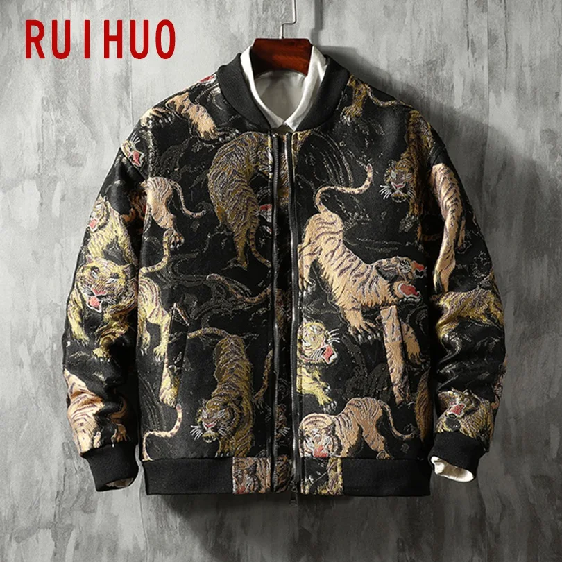 RUIHUO, куртка с вышивкой тигра, мужская уличная куртка-бомбер, Мужская хип-хоп зимняя куртка, мужские куртки, пальто, 5XL, осень, новинка