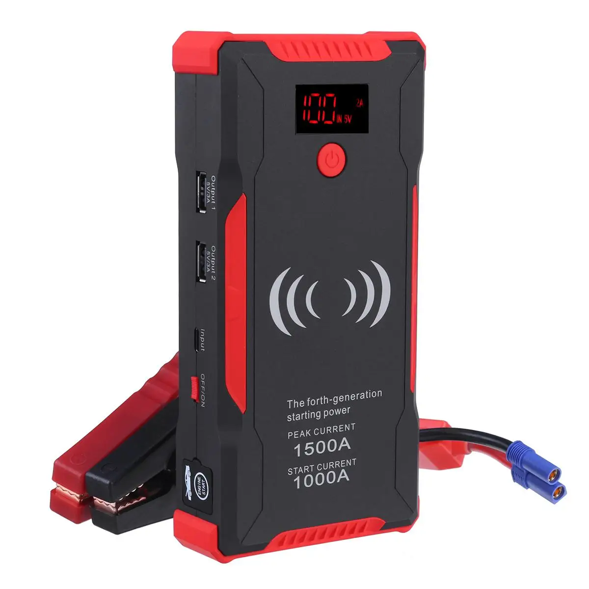 Красный 1500A 99900 мАч автомобильный пусковое устройство Usb светодиодный Внешний Аккумулятор Автомобильное зарядное устройство 12 В бензиновое дизельное пусковое устройство Беспроводная зарядка - Цвет: Красный