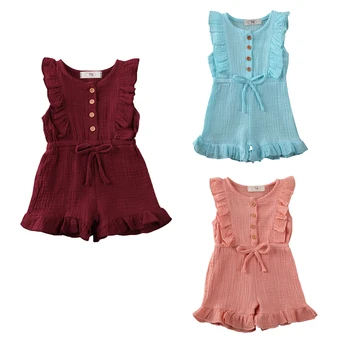 

Newborn Baby Girl Boy Kid Romper Clothes 0-24M Ruffle Sleeveless Solid Cotton Linen Jumpsuit Outfits