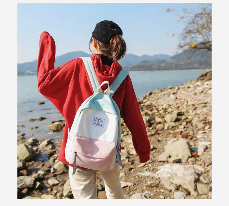 New Arrival Nylon Waterproof Backpack Large Capacity Fangyuan Two-Fashion Stitching Color Outdoor Students