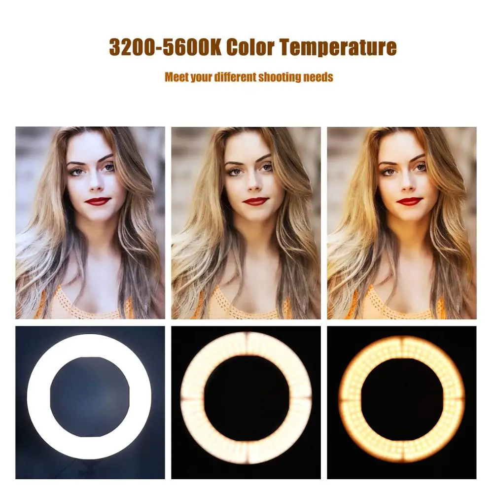 

Mantoo 12" LED ring light adjustable color temperature 3200-5600K warm to cool band stand mobile phone holder makeup mirror