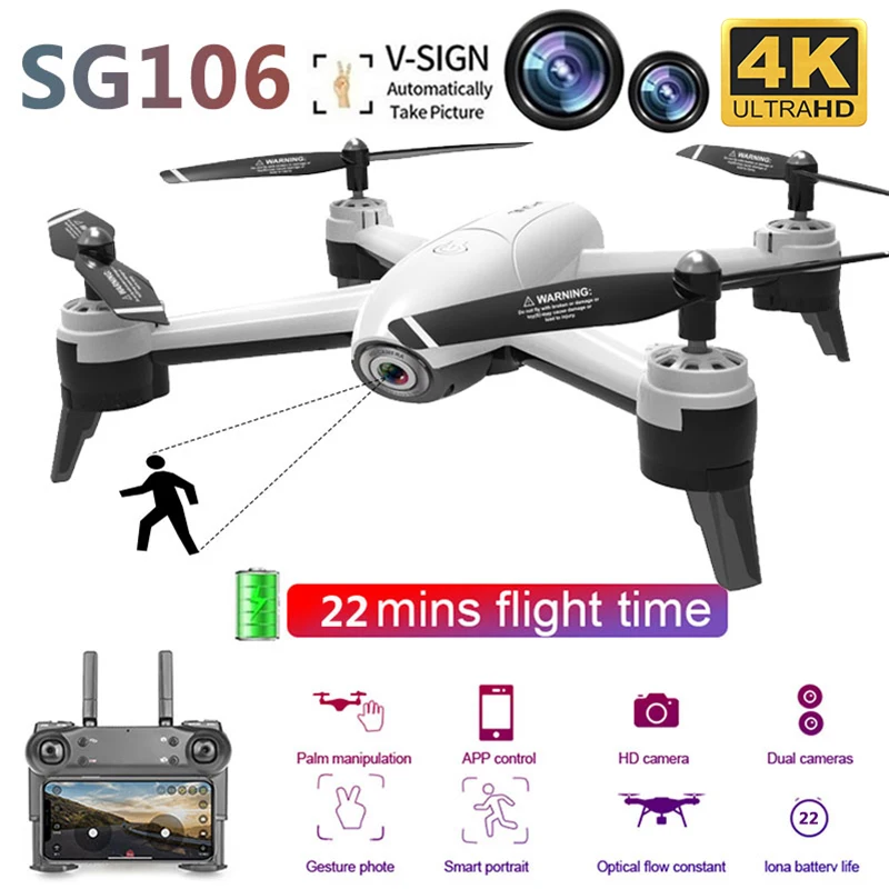 SG106 Радиоуправляемый Дрон оптический поток 4K 1080P HD двойной Camer жесты Фото Видео высота Удержание Wi-Fi FPV селфи игрушечный Квадрокоптер для детей