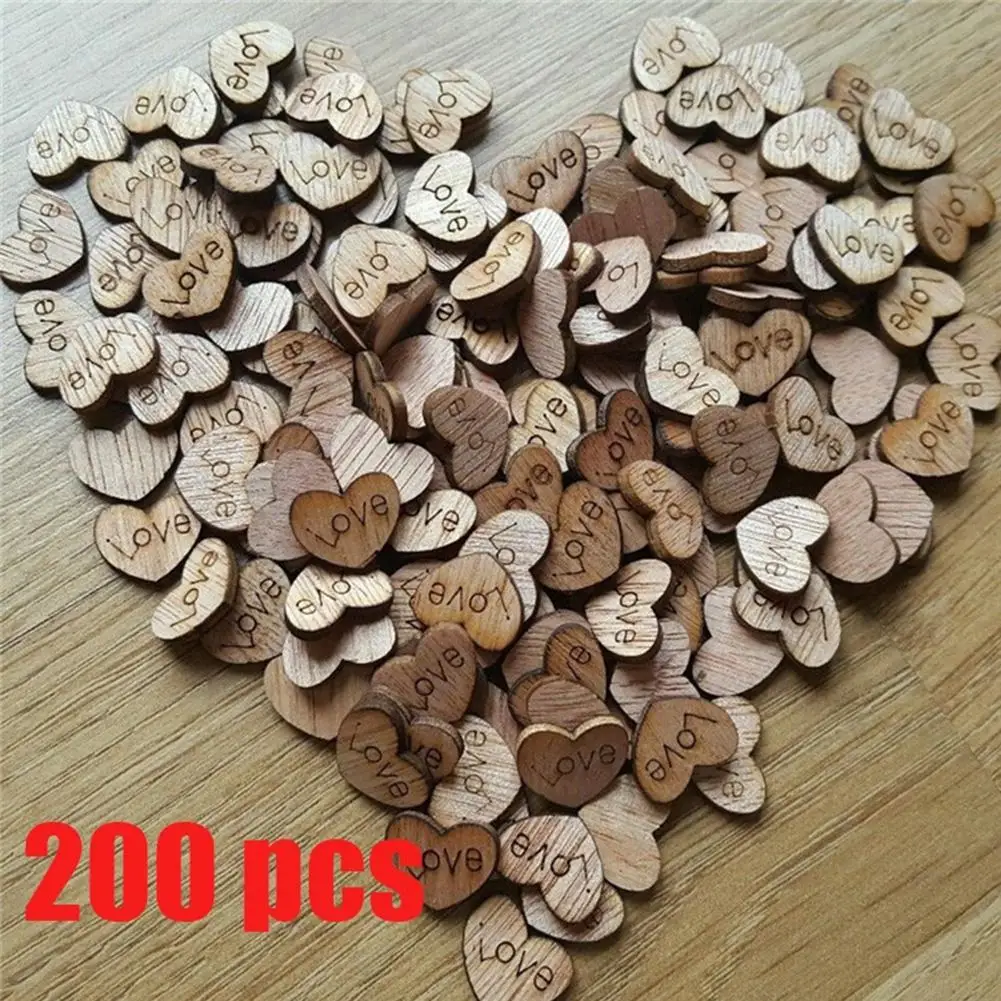 

200Pcs/Set Wooden Love Heart Slice Discs Wedding Party Table Scatter Decor