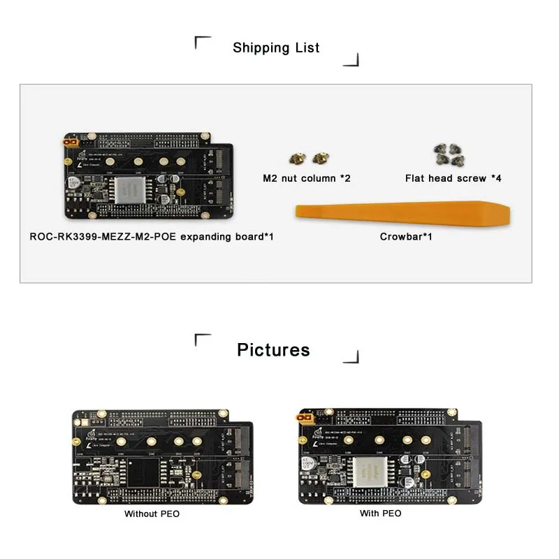  ROC-RK3399-PC Extension Board SSD Verlängerung WiFi & Bluetooth Verlängerung POE + Netzteil Aeromod