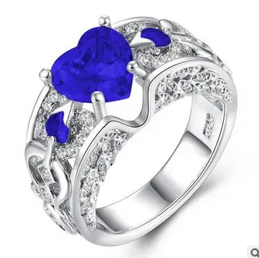 Романтическое женское кольцо принцессы белого, красного, голубого, розового цвета, светильник с голубым сердцем, ювелирные изделия из серебра 925 пробы, обручальное кольцо для женщин - Цвет основного камня: Синий