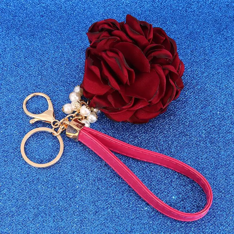 Details about   Pearl Hot Edge Rose Tassel Keychain Bag Flower Pendant Car Accessories O3