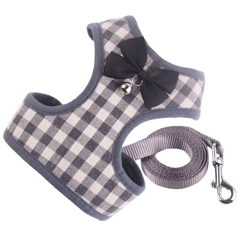 Grey Pet с бантом шлейка и поводок Набор домашних животных товары Популярные кошки собаки сетки Мягкий Горячая Распродажа Жилет Жгут 1 комплект для щенка - Цвет: Grey