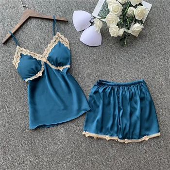 

Summer pajamas feminine spaghetti strap top short trousers fashion pajamas set printed silk home service