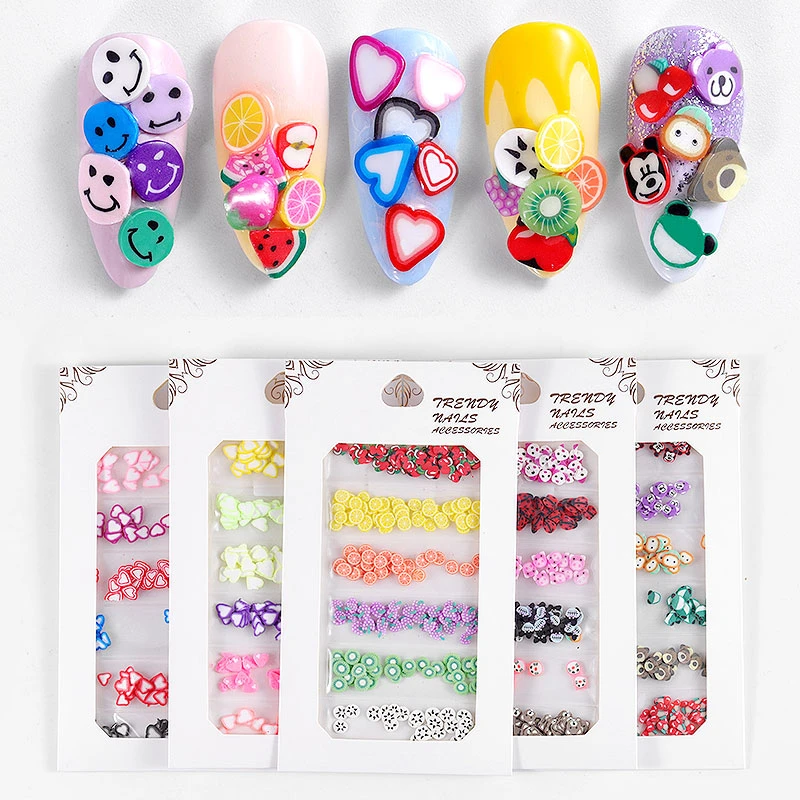 1pack Colorful Nail Art 3d Tiny Polymer Clay Slices Mixed Fruit Smile Face Cartoon Animals Flakes Nail Stickers Decorations Rhinestones Decorations Aliexpress
