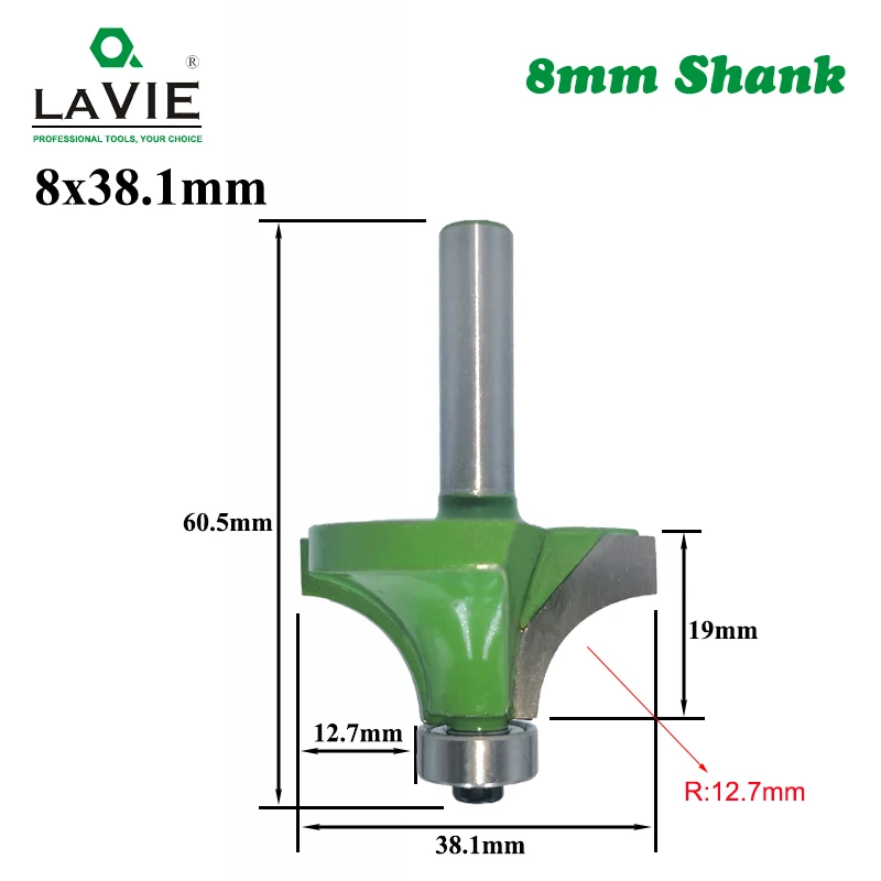 LAVIE 1pc 8mm Corner Round Over Router Bit with Bearing for Wood Woodworking Tool Tungsten Carbide Milling Cutter MC02022