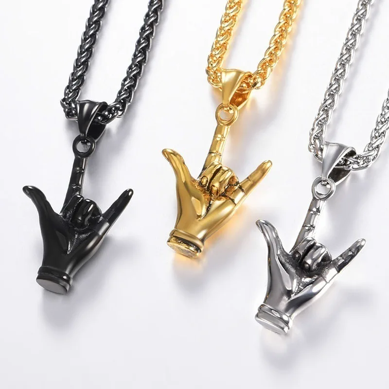 

Fashion New Style Titanium Steel Gesture Pendant Gold Plated Silver Plated Pendant Necklace Men's Hip Hop Rock Jewelry