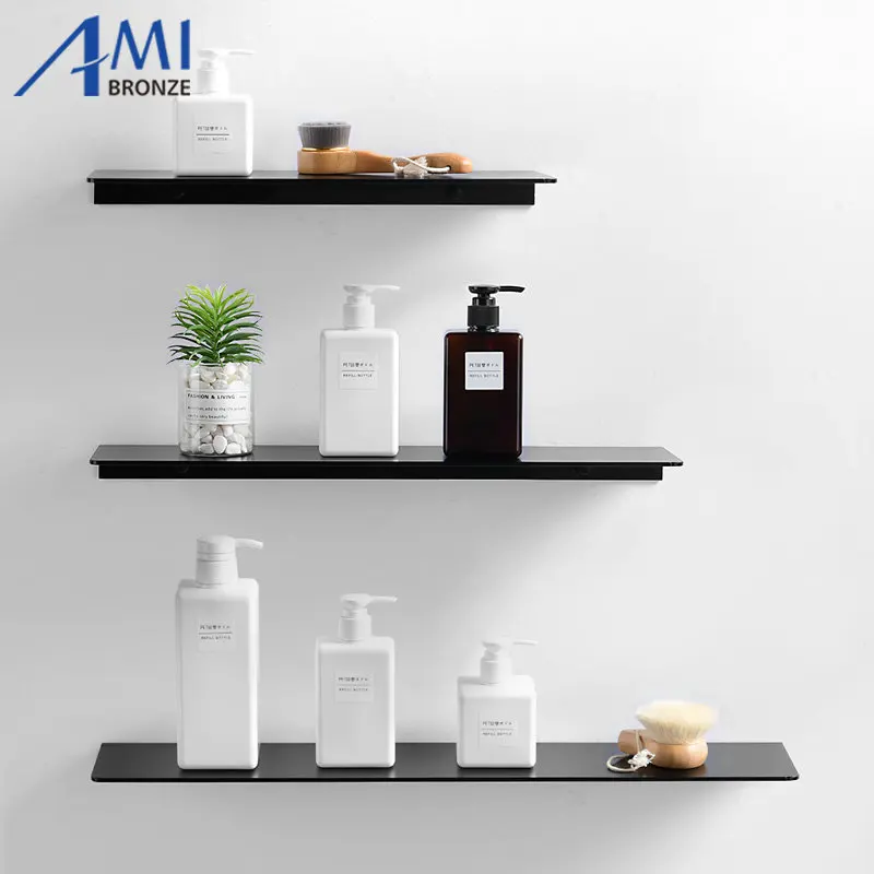 Black Space Aluminum Bathroom Shelves Single Tier Shelf Shampoo Kitchen Rack | Обустройство дома
