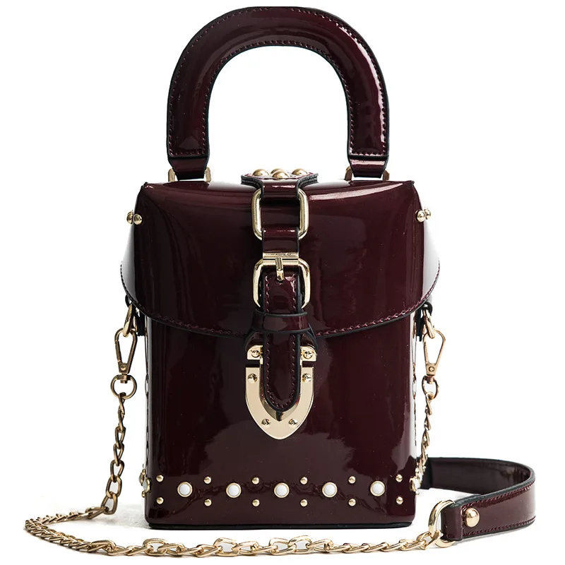 WOBAG New High Quality Women Patent Leather Cube Box Handbag Female Mini Diamond Simple Chain Shoulder Messenger Bag