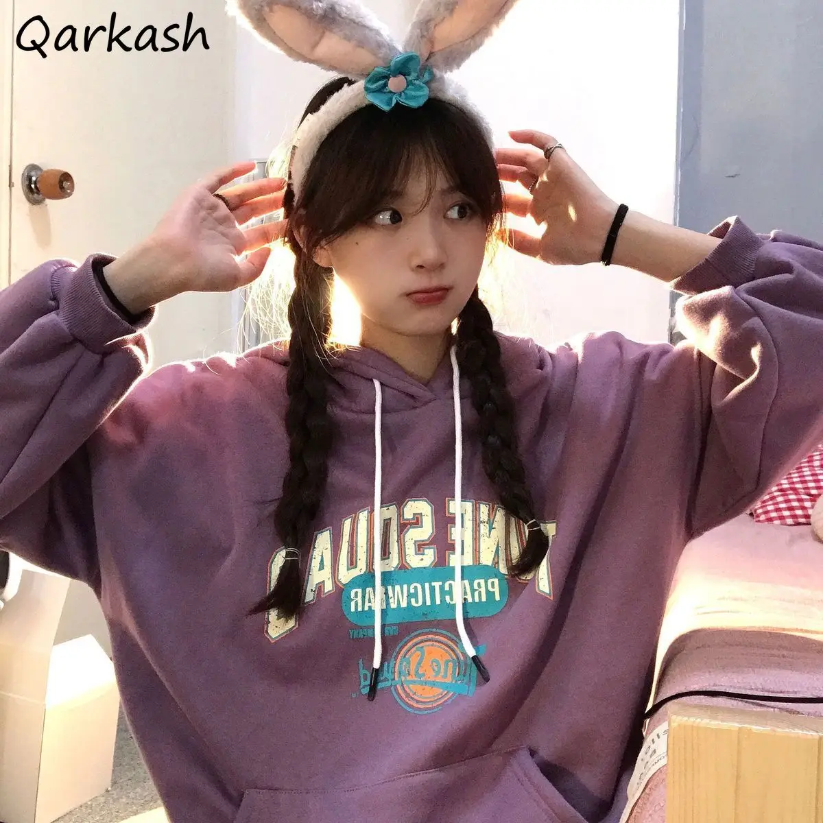 

Winter Hoodies Hooded Women Printed Aesthetic Loose Preppy Style Vintage Casual Streetwear Students All-match Sweatshirts New