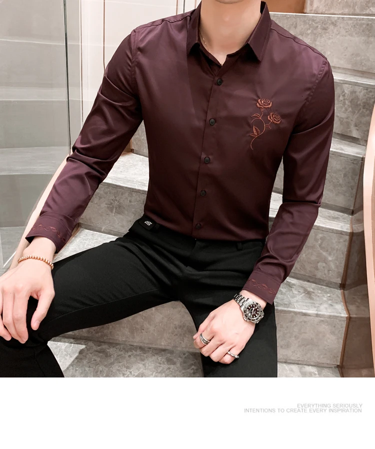 Camisa Masculina Новая Корейская мужская рубашка с вышивкой Kemeja Pria, приталенная Мужская рубашка с длинным рукавом, весна