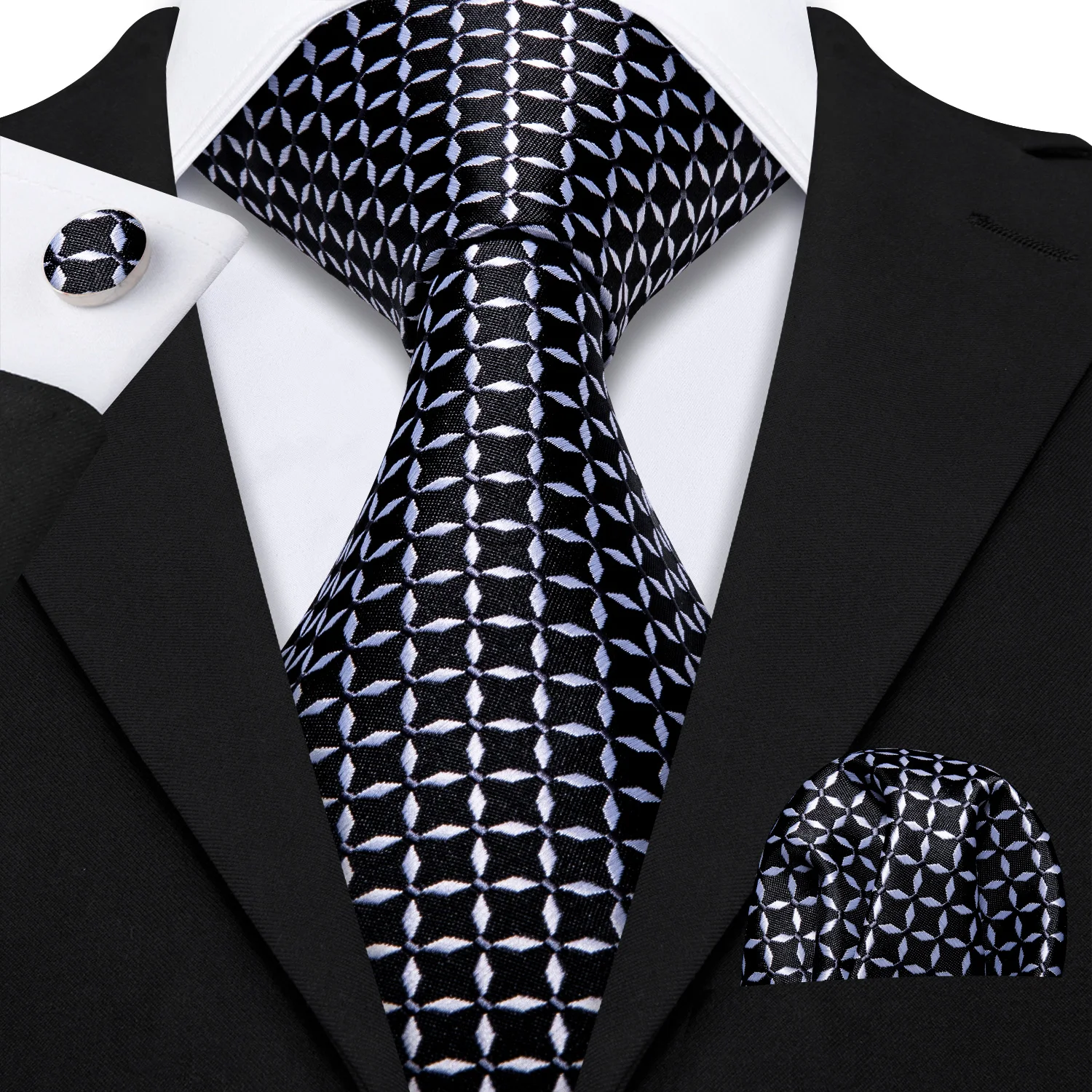 Conjunto De Corbata A Cuadros JEMYGINS - Seda 100%, Incluye Pañuelo Y Pinzas, Color Rojo, Talla M