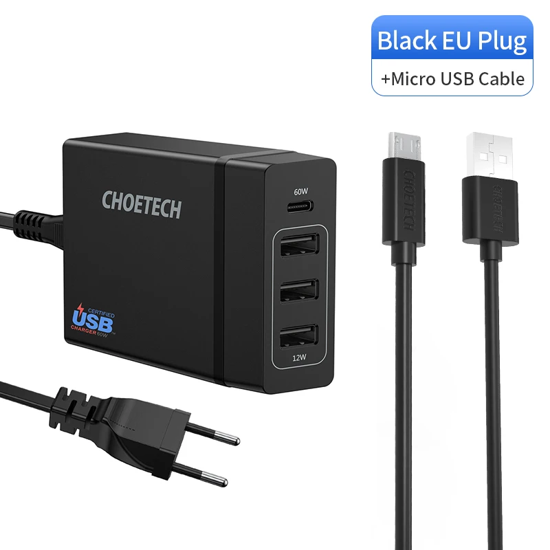 CHOETECH мульти Usb зарядное устройство USB C 4 порта 72 вт usb type C PD зарядное устройство станция type-C для MacBook Pro iPad Pro iPhone XS MAX huawei - Тип штекера: EUAB