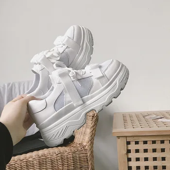 

Women Sneakers Fashion Chunky Casual Shoes Thick Sole Female Lace Up Platform Vulcanize Shoes Footwear White Walking Sneakers