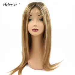 Hstonir Lace Front Human Hair Wigs Silk Top 613 Blond  100% Human Hair European Remy Hair Dark Root  Kosher Jewish Wig G045